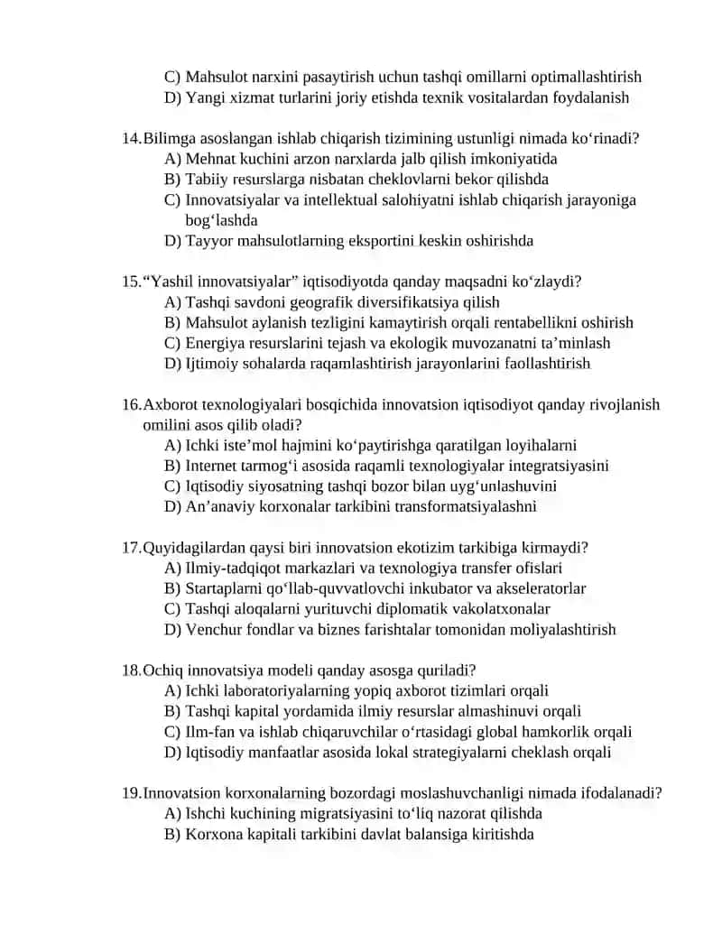 Innovatsion iqtisod yakuniy test savollari 3