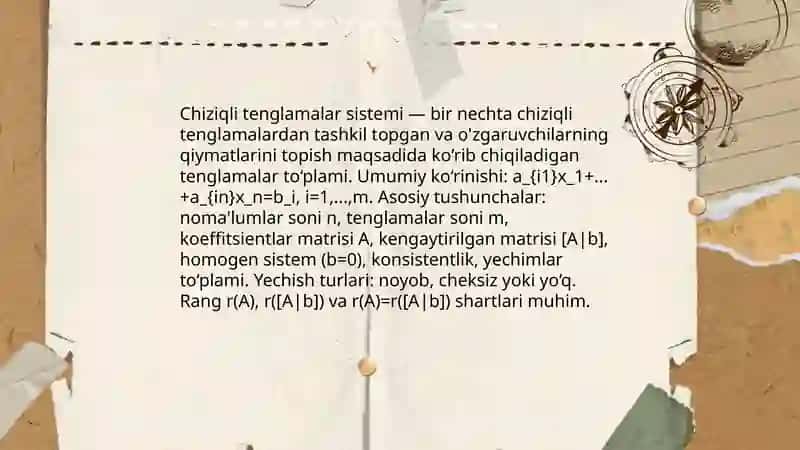 Chiziqli tenglamalar sistemasini to'la yechish 3
