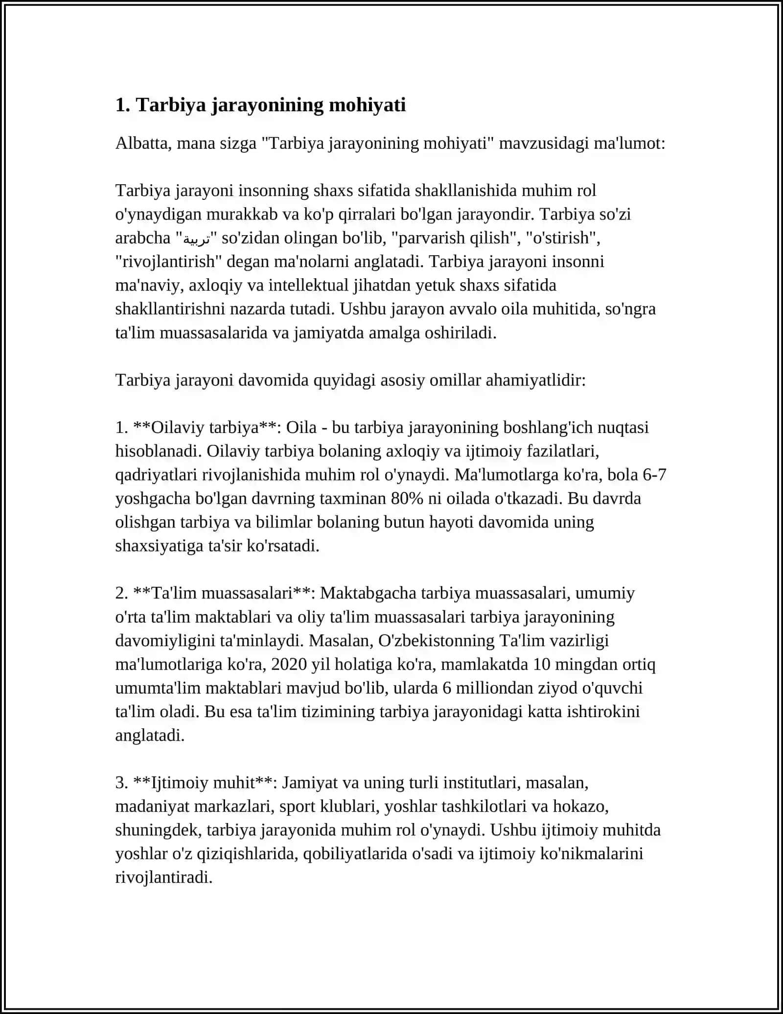 TARBIYA JARAYONINING OʻZIGA XOS XUSUSIYATLARI IQTISODIY TARBIYA EKOLOGIK TARBIYA, OʻQUVCHILARDA ONGLI INTIZOMLILIKNI TARBIYALASH 3