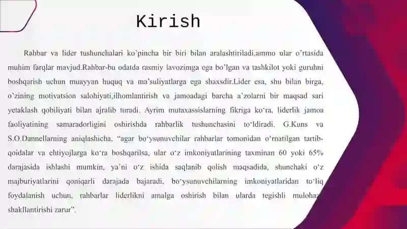 Rahbar va liderlar tushunchasi 3