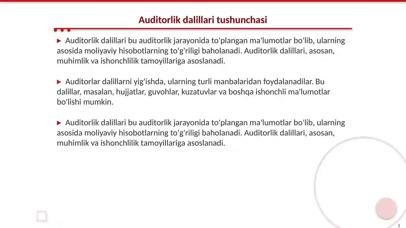 Auditorlik dalillari: ISA 500 “Audit Evidence” talablari asosida tahlil 3