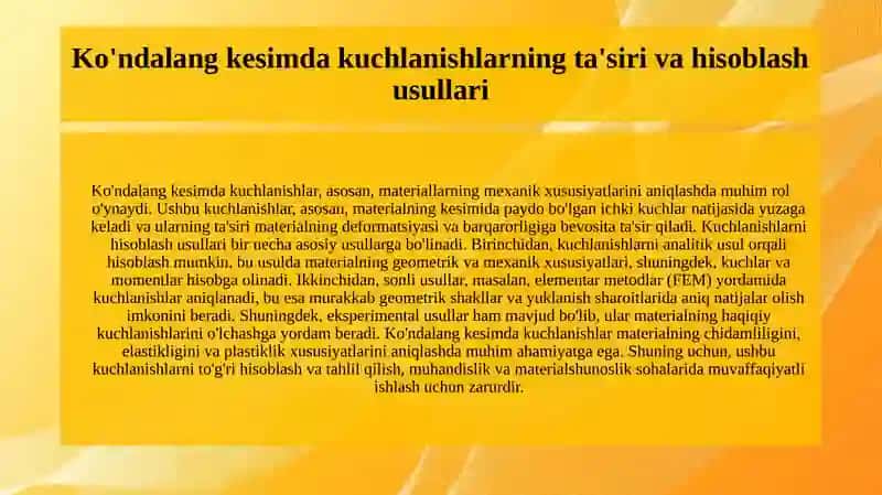 Ko'ndalang kesimda kuchlanishlar 3