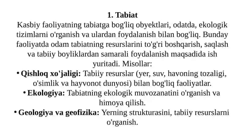 Kasbiy faoliyatning obyektlari 3