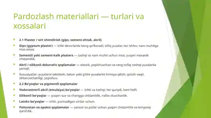 Pardozlash va issiqlik izolyatsiya materiallari 3