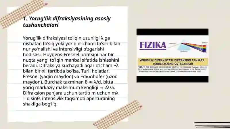Yorug'lik difraksiyasi, difraksion panjara 3