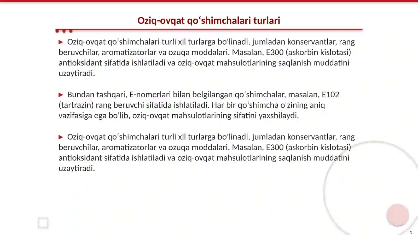 Oziq-ovqat qoʻshimchalari 3