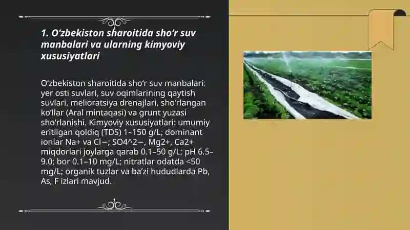 Oʻzbekiston sharoitida shoʻr suvlarni chuchuklashtirish gʻoyasini yaratish 3