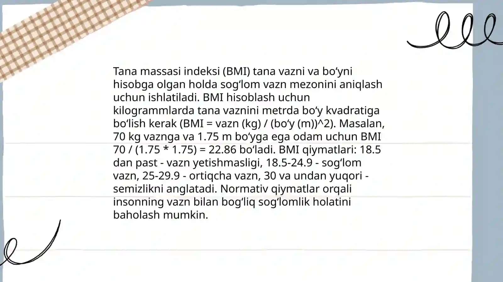 Tana massasi indeksi (BMI) hisoblash 3