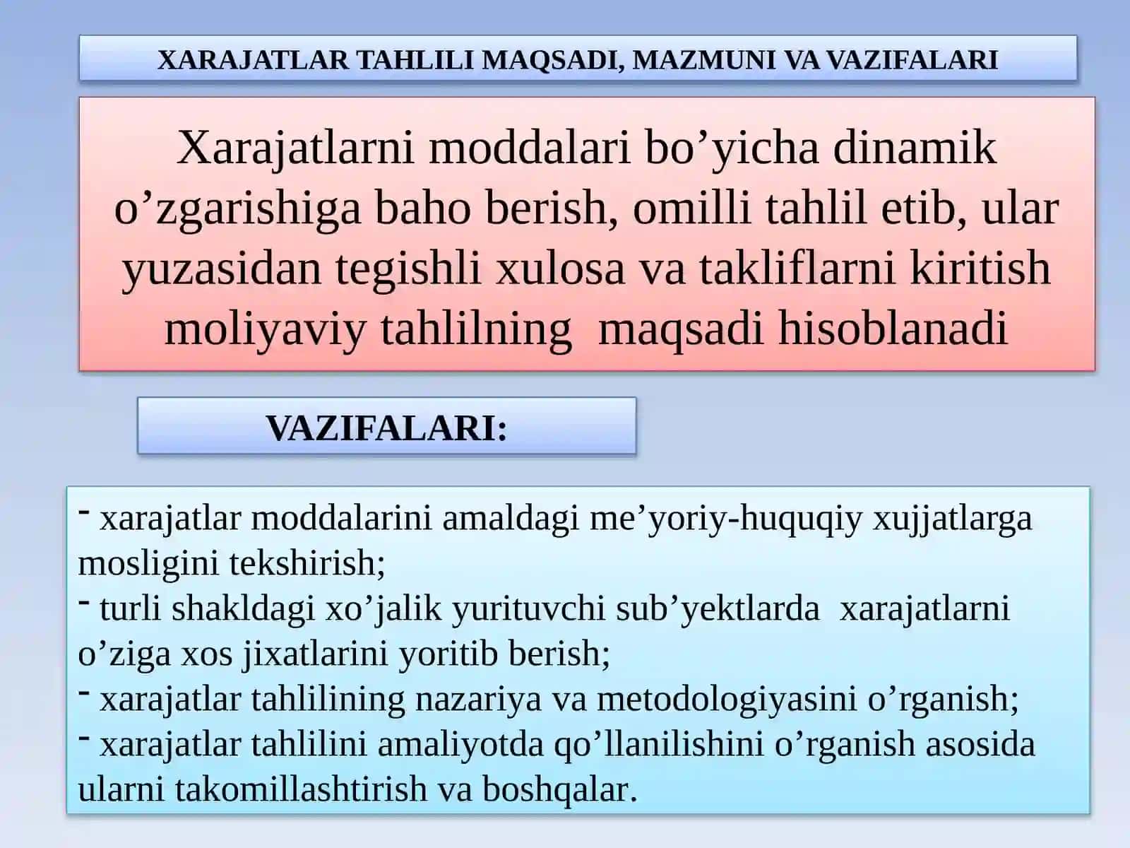 ISHLAB CHIQARISH VA DAVR XARAJATLARI TAHLILI 3