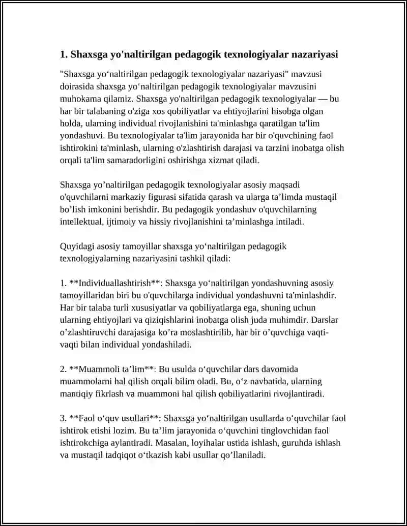 SHAXSGA YONATRILGAN PEDAGOIG TEXNALOGIYALAR 3