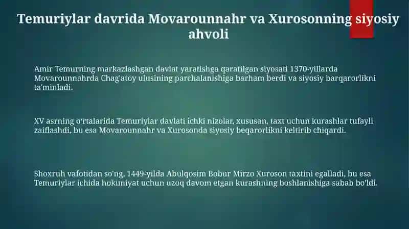 Temuriylardavrida Movarounnahr va Xuroson 3