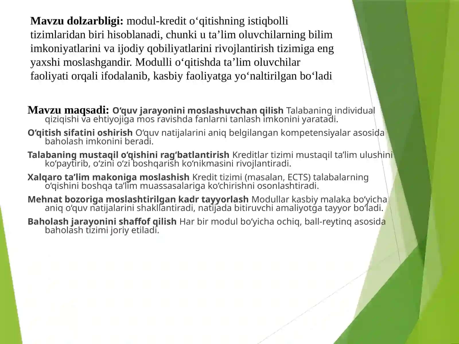 Kasbiy ta’limda modul-kredit tizumining afzalliklari 3