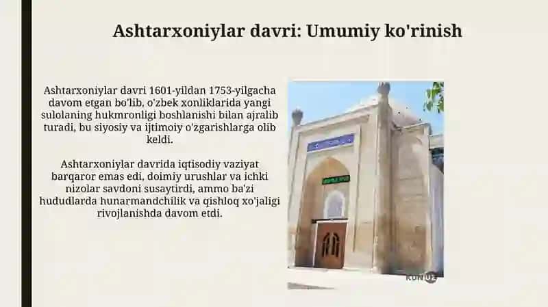 Ashtarxoniylar davrida binokorlik va ta'lim 3