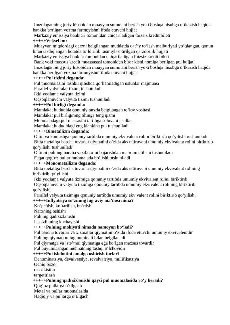 Pul va banklar fanidan test savollari 3