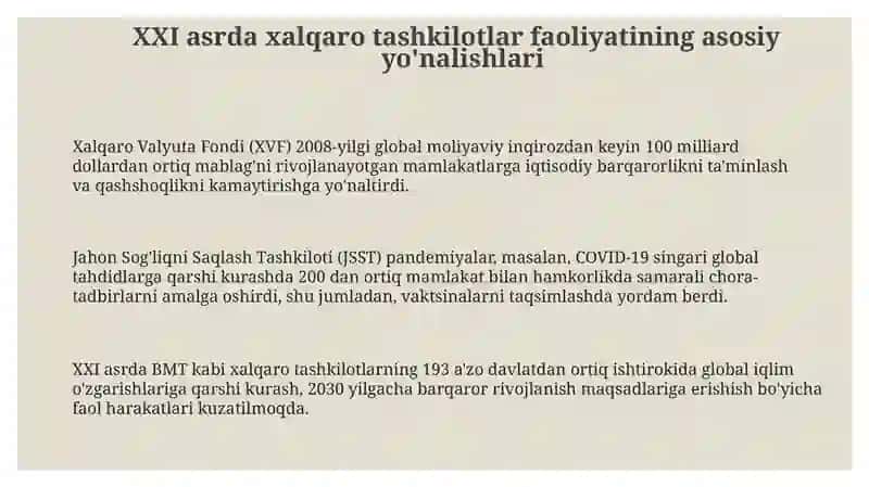 XXI asrda xalqaro tashkilotlar faoliyati 3