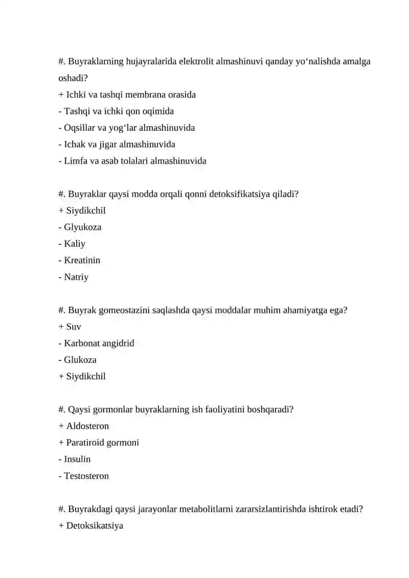 Buyrak biokimyosi mavzusiga test 3