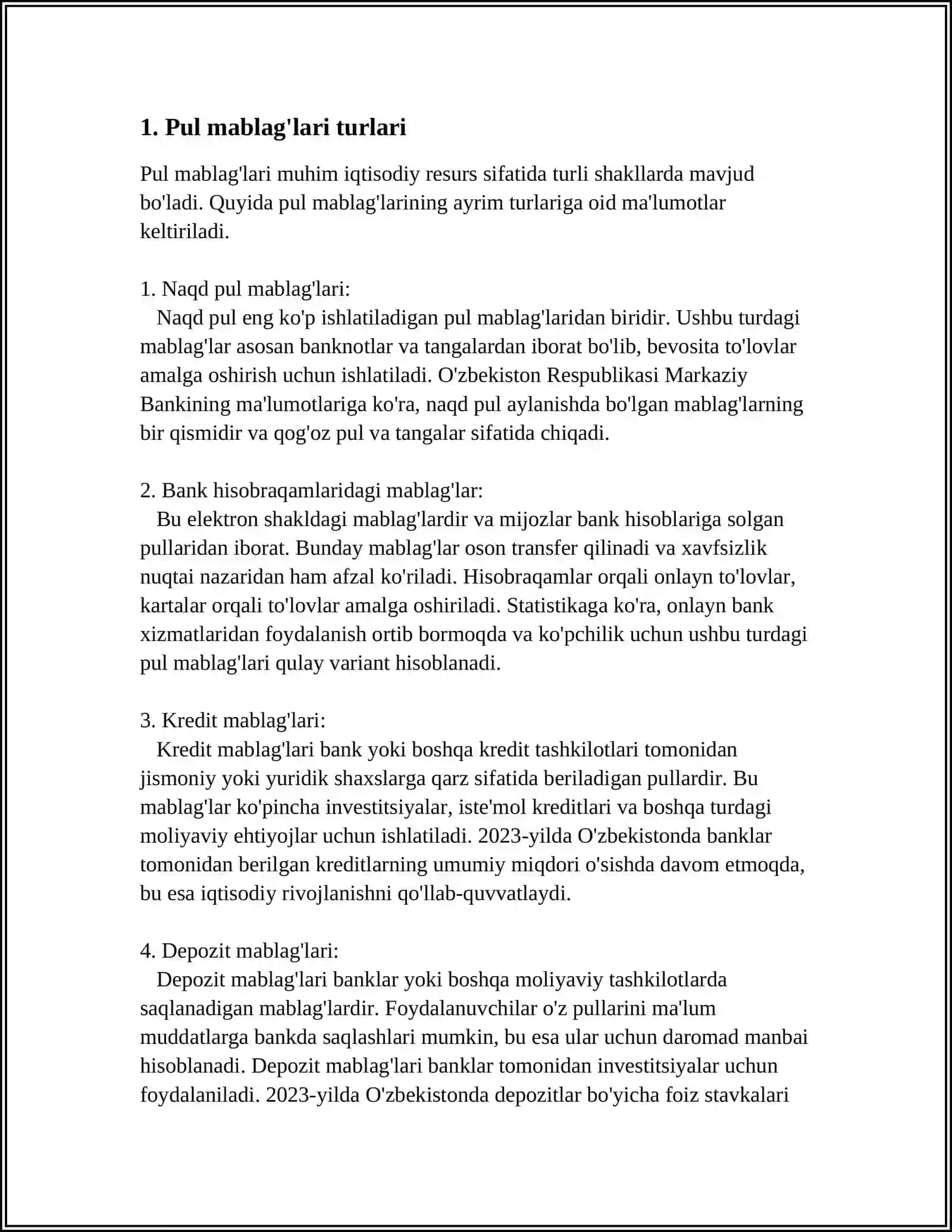 PUL MABLAG’LARI, HISOB-KITOB OPERATSIYALARI HISOBI 3