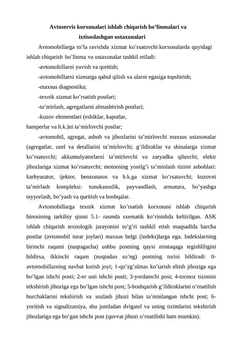 Avtomobillarga texnik xizmat ko’rsatish va ta’mirlashda bajariladigan ishlar tarkibi 3