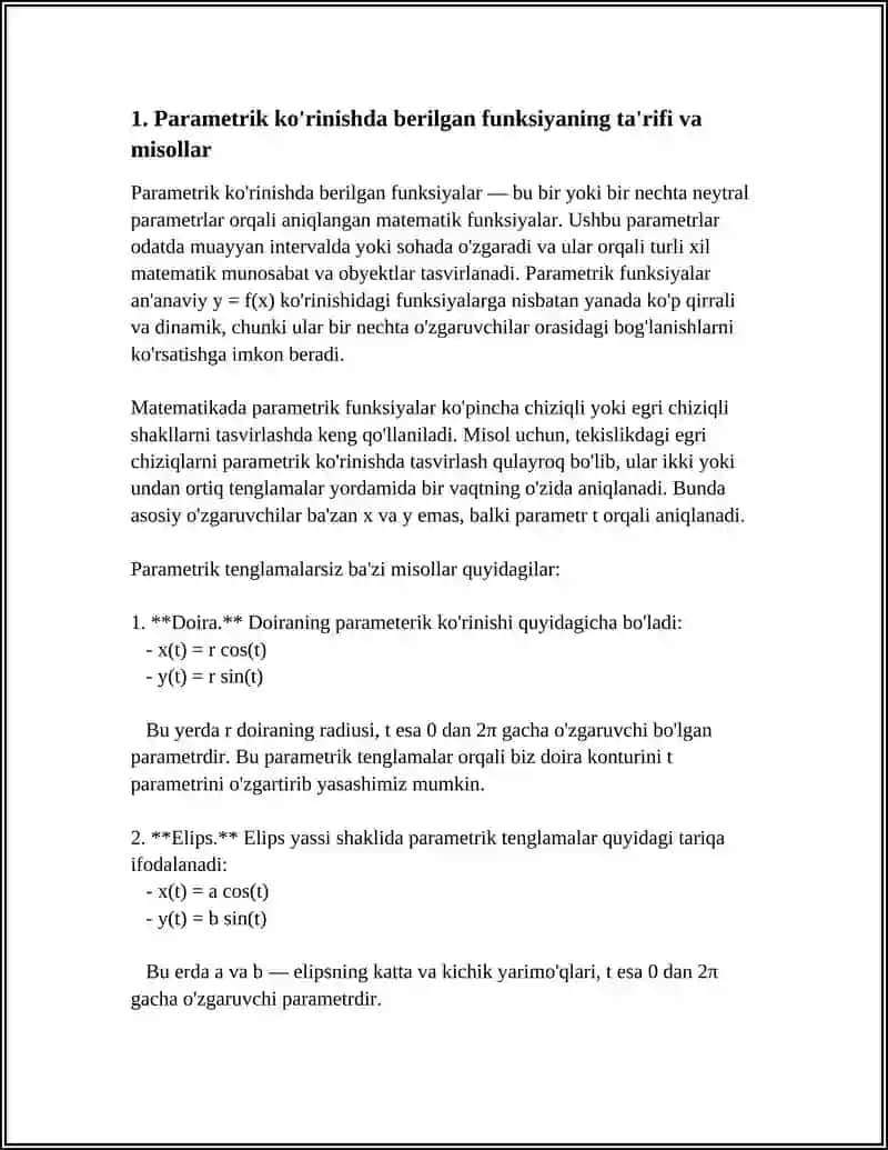 PARAMETRIK KO'RINISHDA BERILGAN FUNKSIYA 3