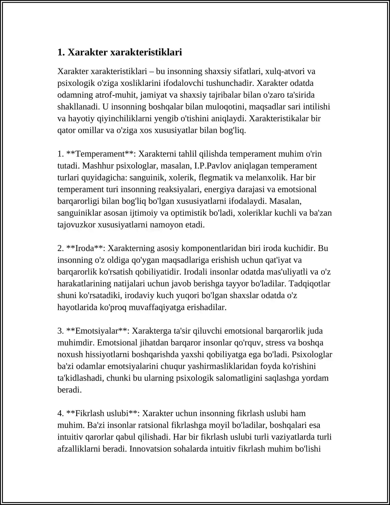 MUSTAQIL ISH Mavzu: XARAKTER 3