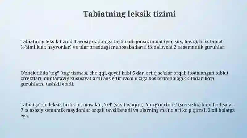 Tabiatning leksik tizimi 3
