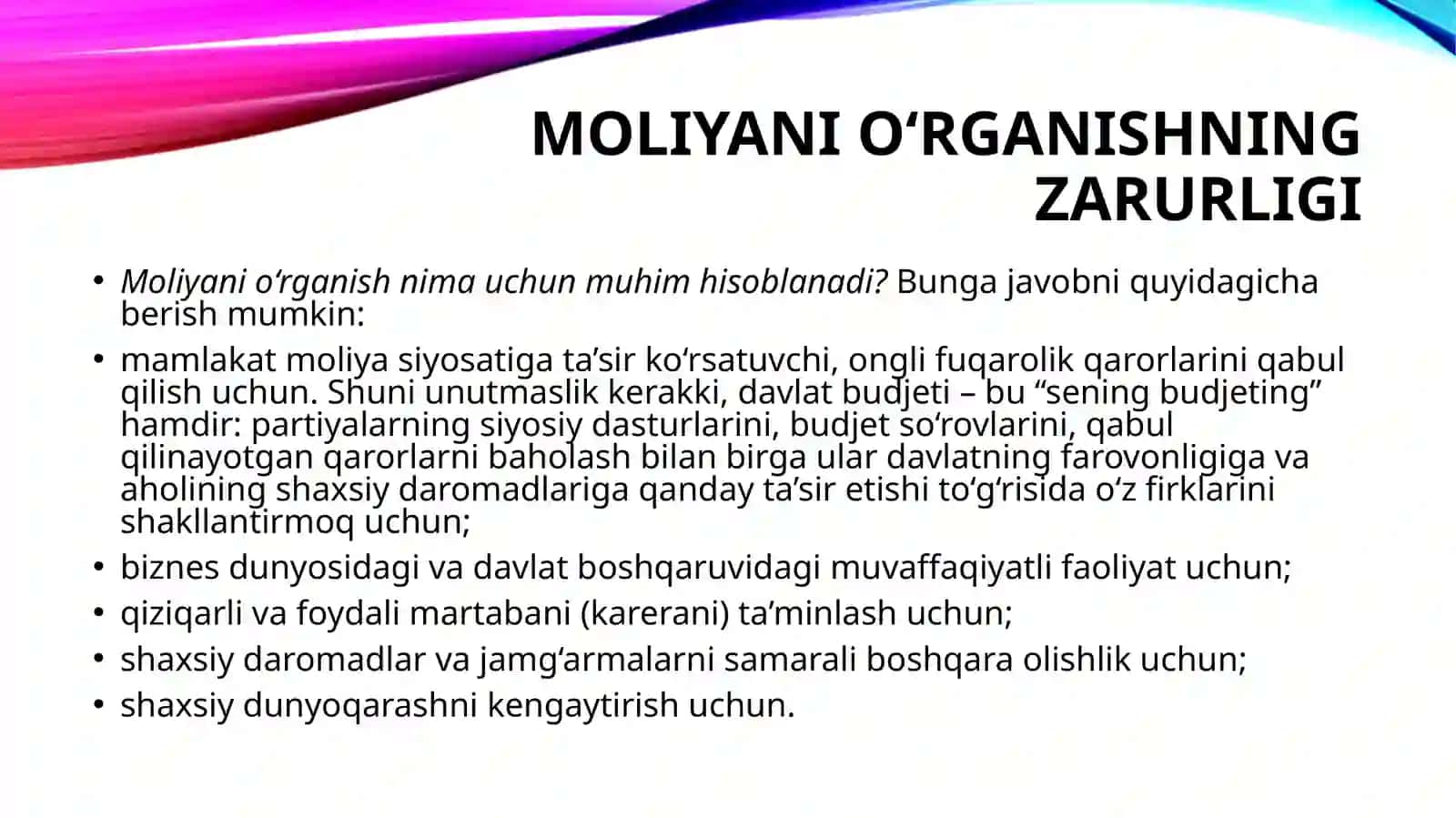 Moliya asoslari faniga kirish 3