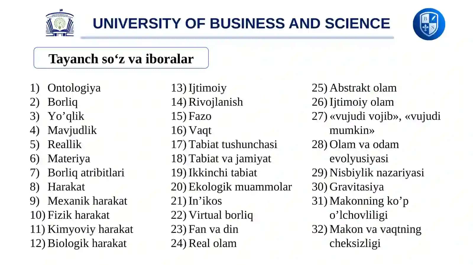 Tabiat va borliq falsafasi (ontologiya) 3