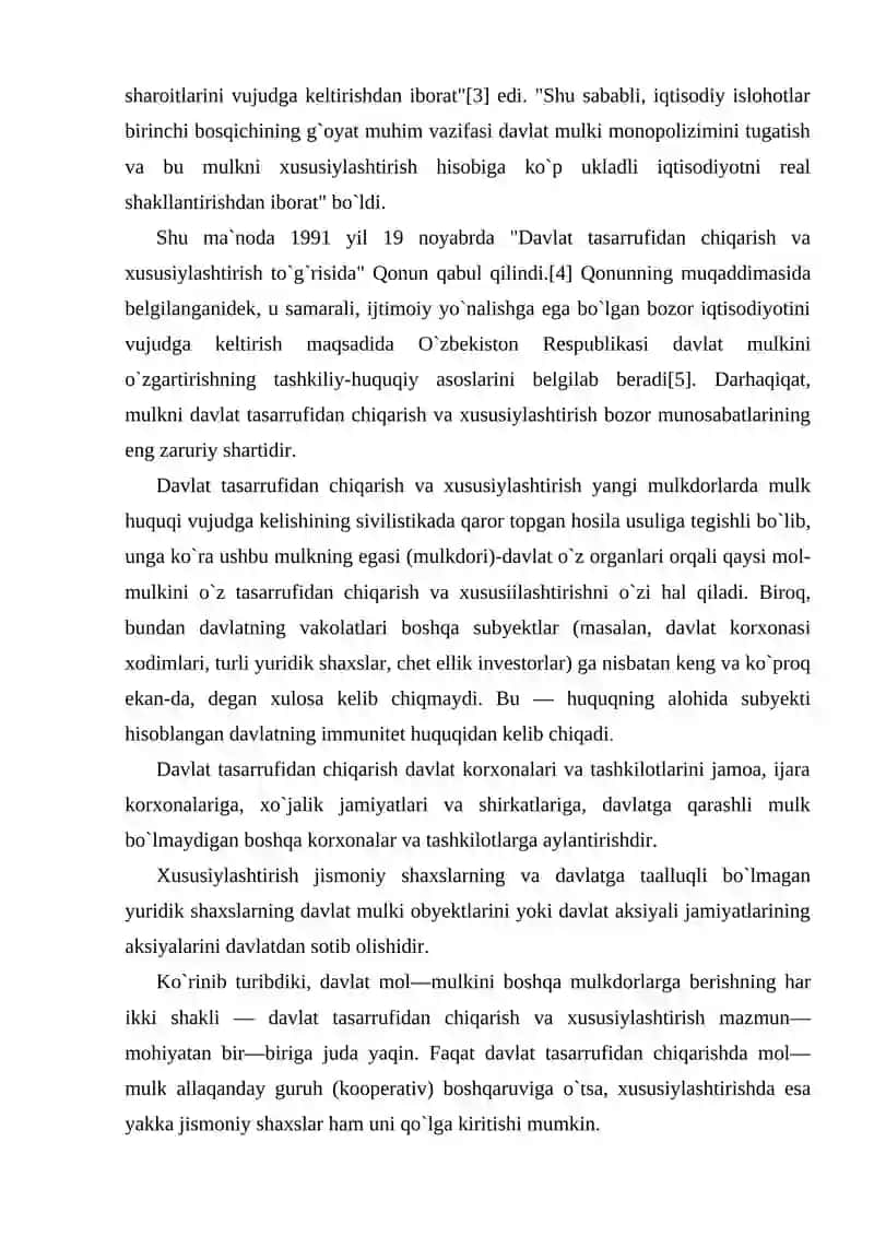 Davlat tasarrufidan chiqarish xususiyatlari 3