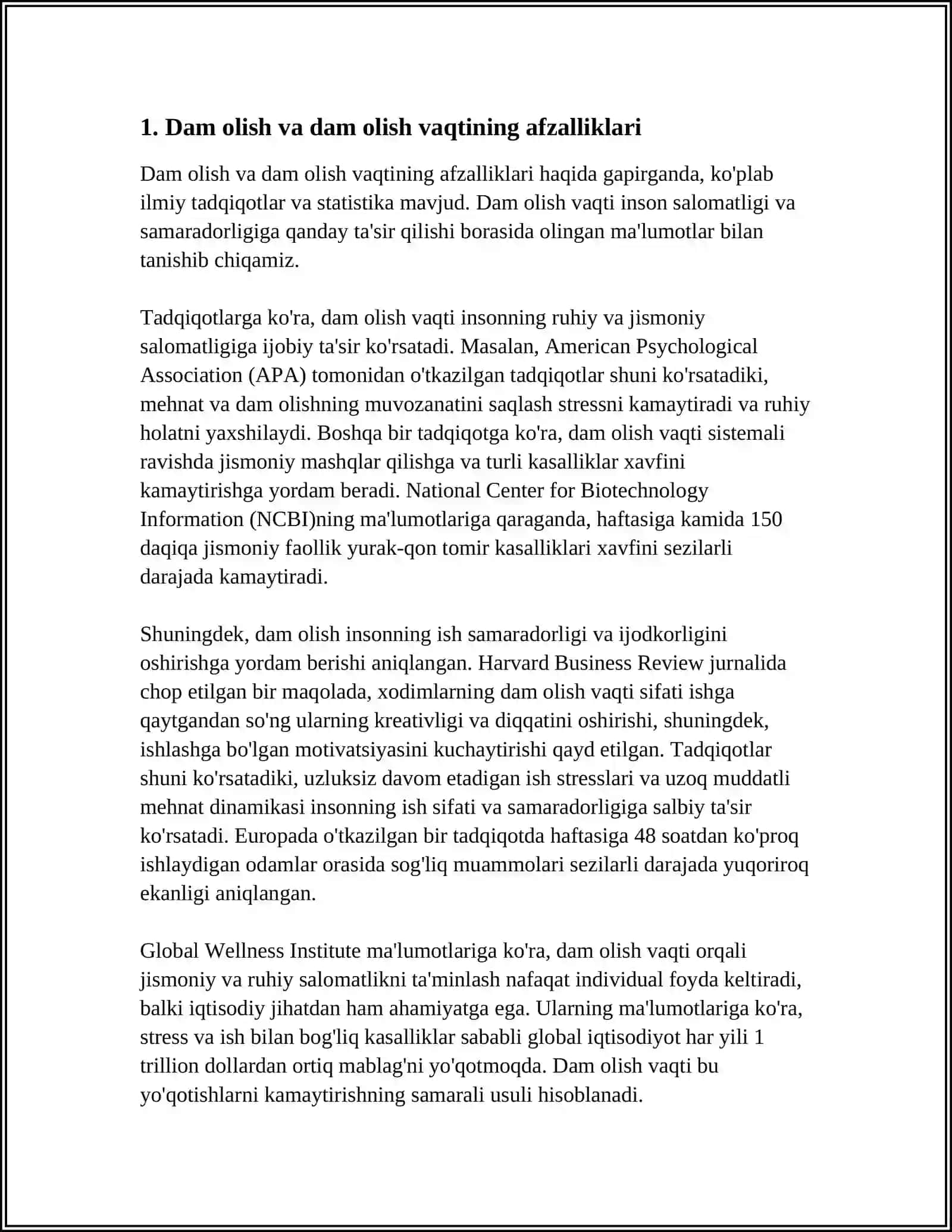 DAM OLISH VAQTI, IJTIMOIY TA’TILLAR 3