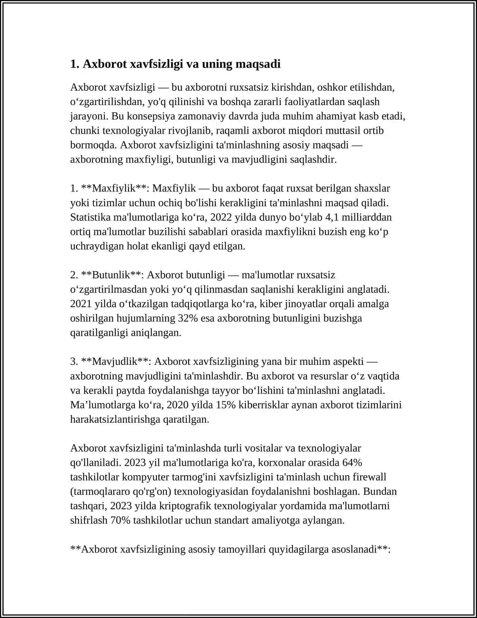 AXBOROTNI MUHOFAZA QILISHNING KRIPTOGRAFIK USULLARI. AXBOROTLARNI KODLASH ALGORITMLARI 3