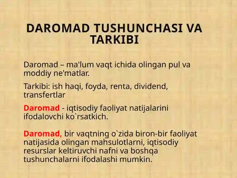 DAROMADLAR, ULARNING TURLARI VA ALMASHTIRISH SAMARASI 3