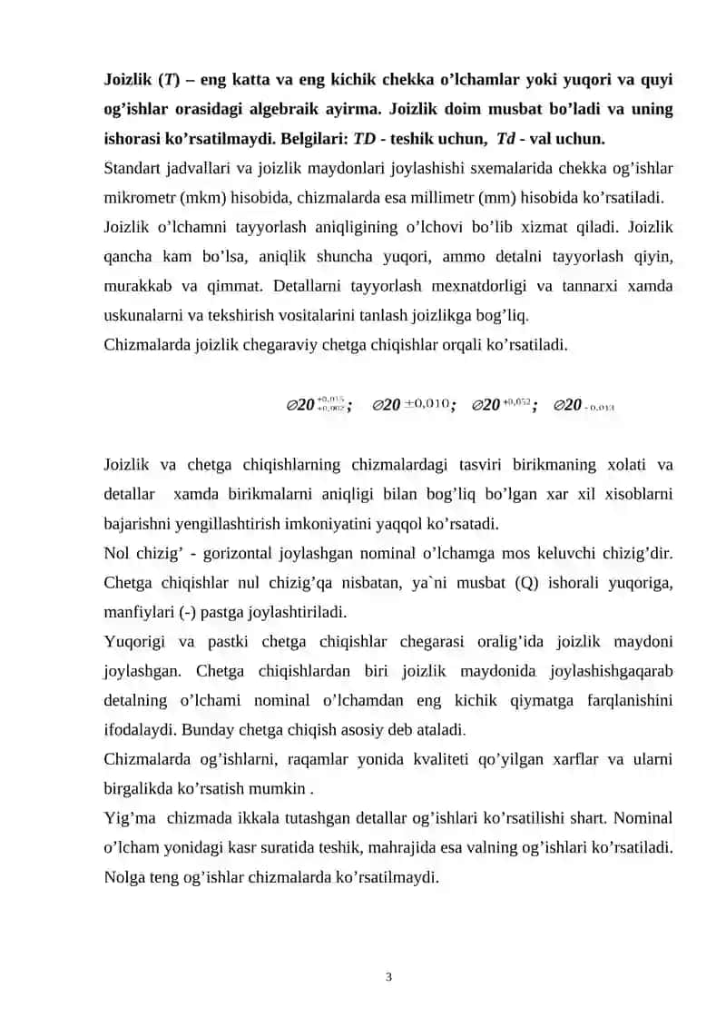 O‘lchamlar, og‘ishlar va joizliklar to‘g‘risida tushunchalar 3