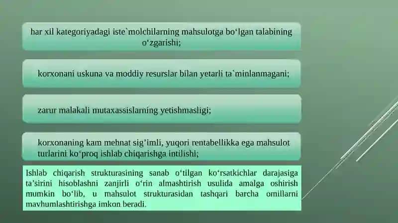 Mahsulot tarkibidagi strukturaviy o’zgarishlar tahlili 3