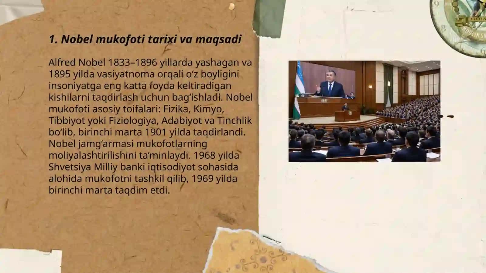 Nobel mukofoti.Minbarda nutq so'zlash 3