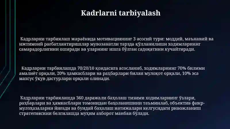 Xodimlarni boshqarish tamoyillari va usullari 3