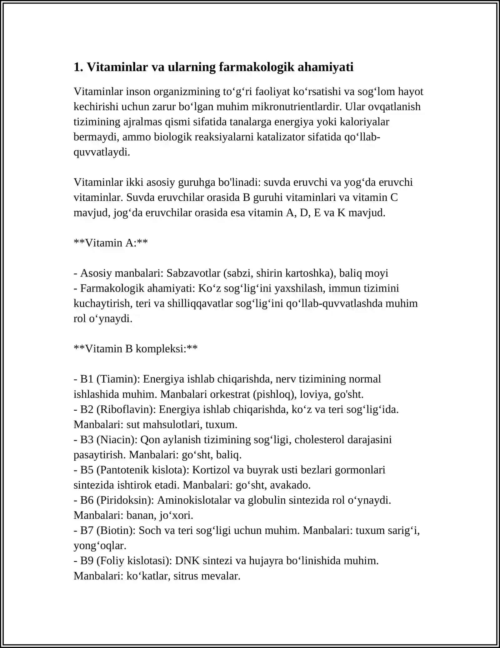 VITAMINLAR FARMAKALOGIYASI 3