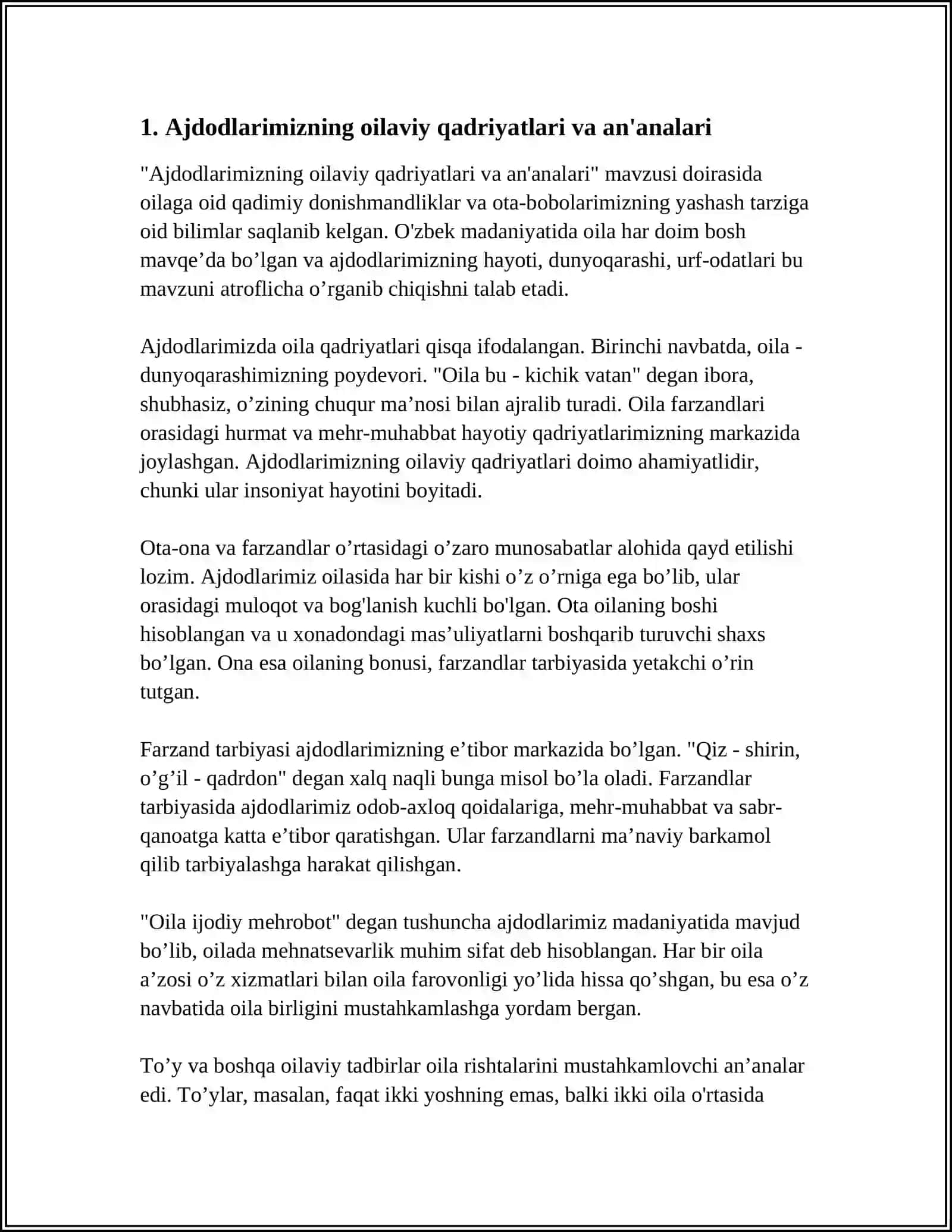 OILA HAQIDA AJDODLARIMIZ OGITLARI 3