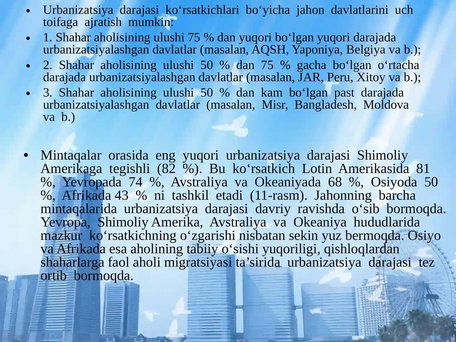 Jahon  mamlakatlarining  urbanizatsiyasi 3