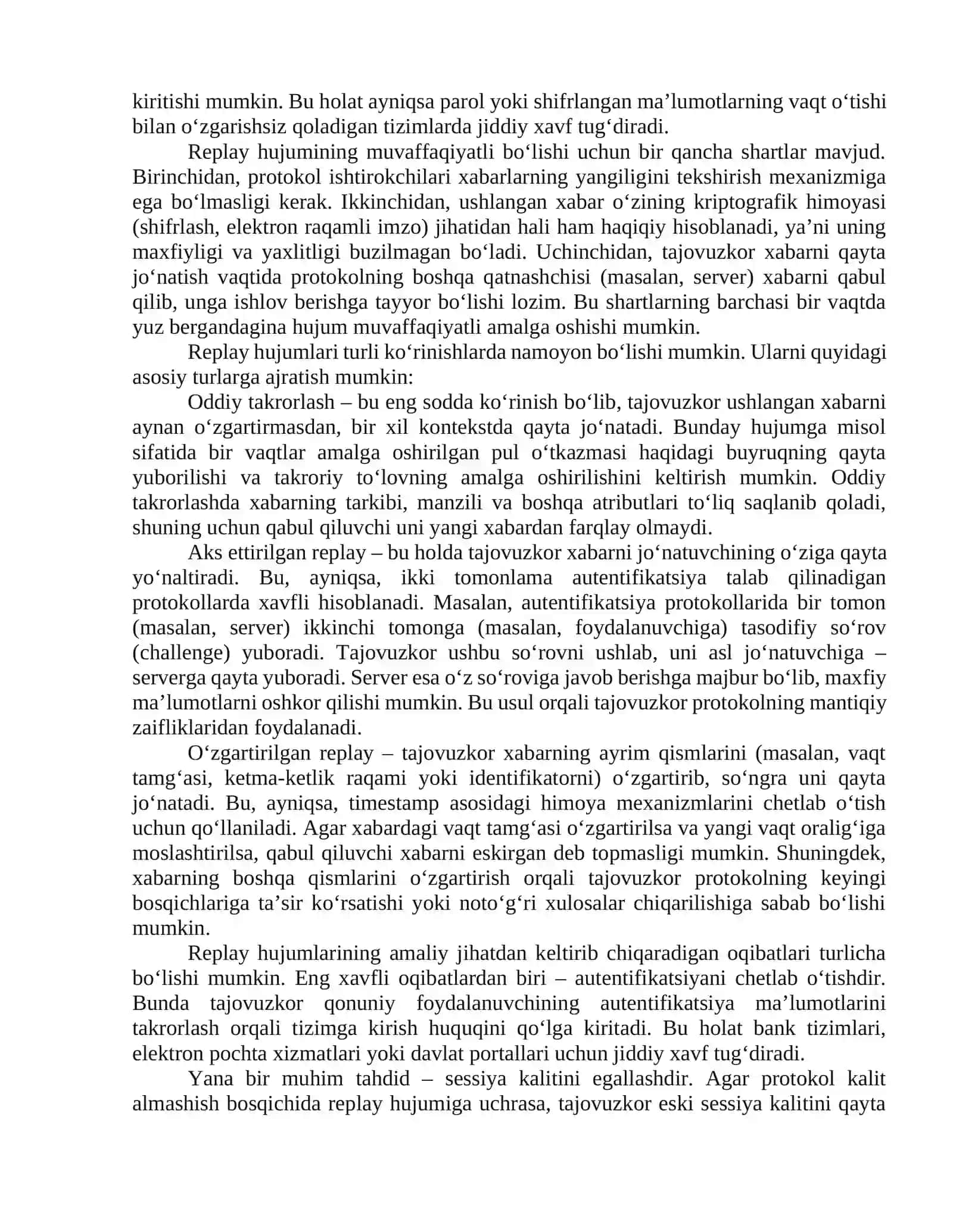 Savol javob protokollarida replay hujumlarini bartaraf etish usullari 3