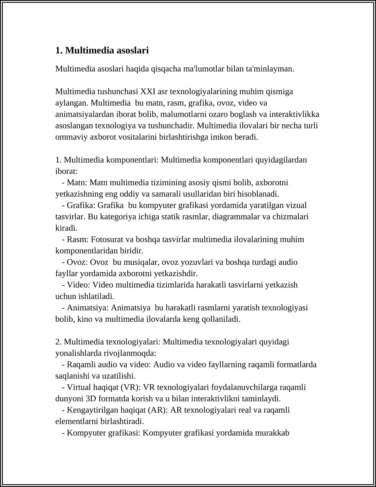 MULTIMEDIA: ASOSIY VA ATAMALAR 3