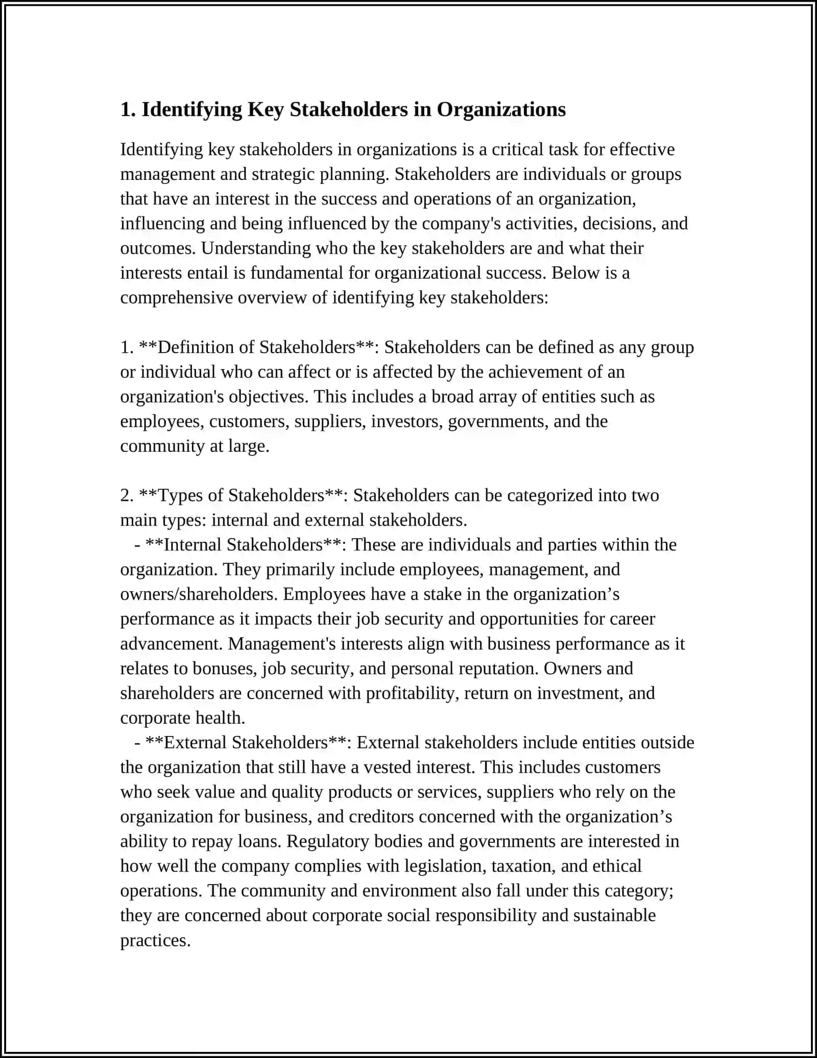 ORGANIZATION STAKEHOLDERS AND THEIR INTEREST 3
