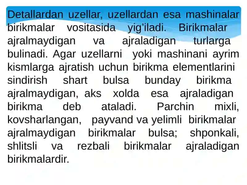 Birikmalar. Parchin mixli va Payvand birikmalar 3