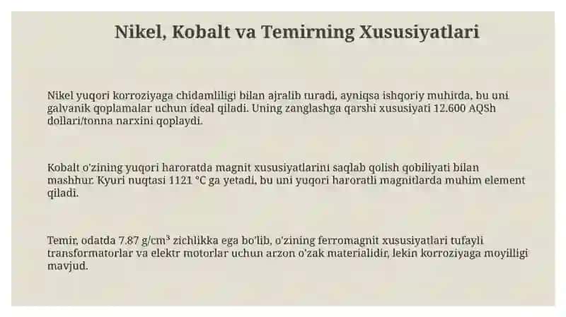 Elektr qurilmalarida nikel, Kobalt va tozza temir 3