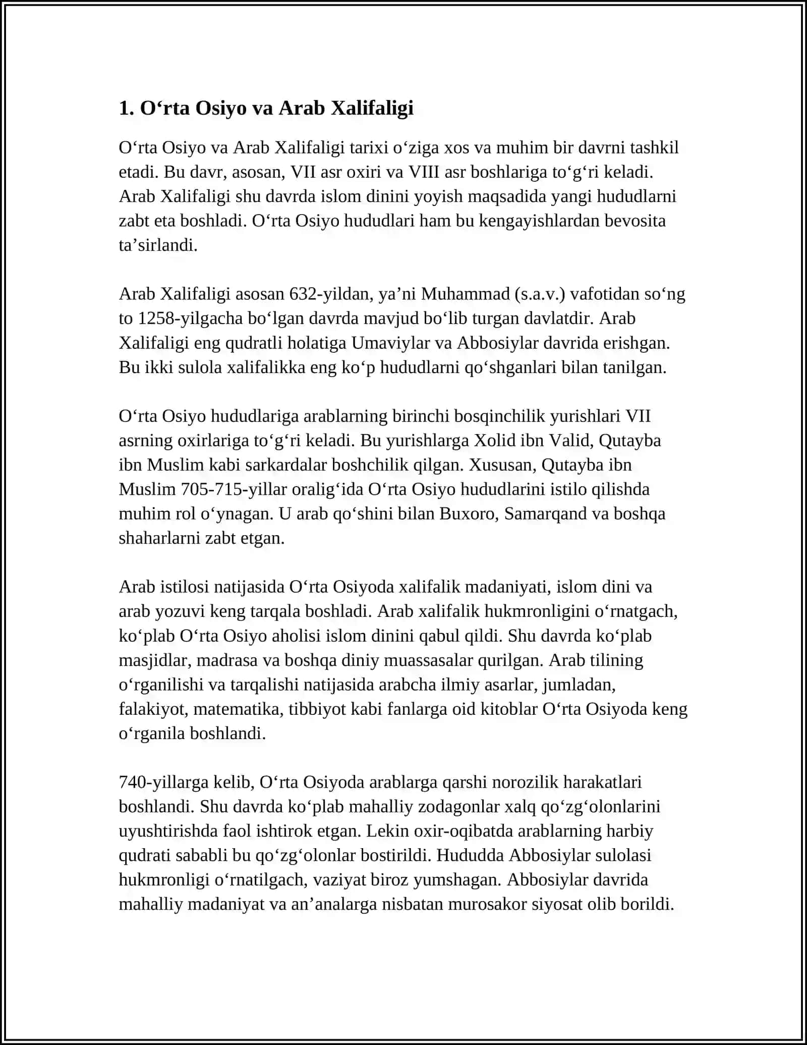 OʻRTA OSIYOGA ARABLAR BOSQINI 3