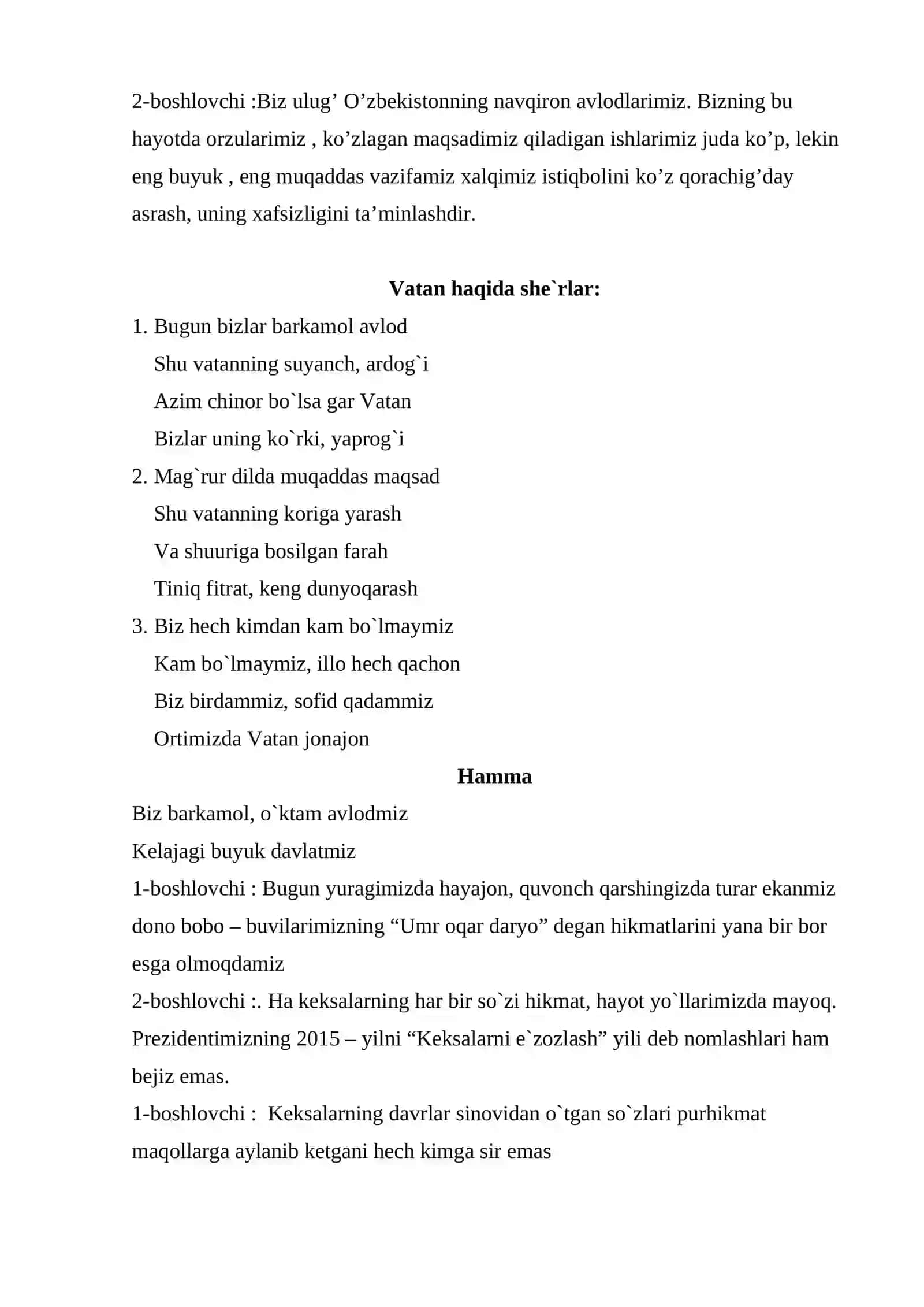 “So’ngi qo’ng’iroq“ tadbiri ssenariysi 3