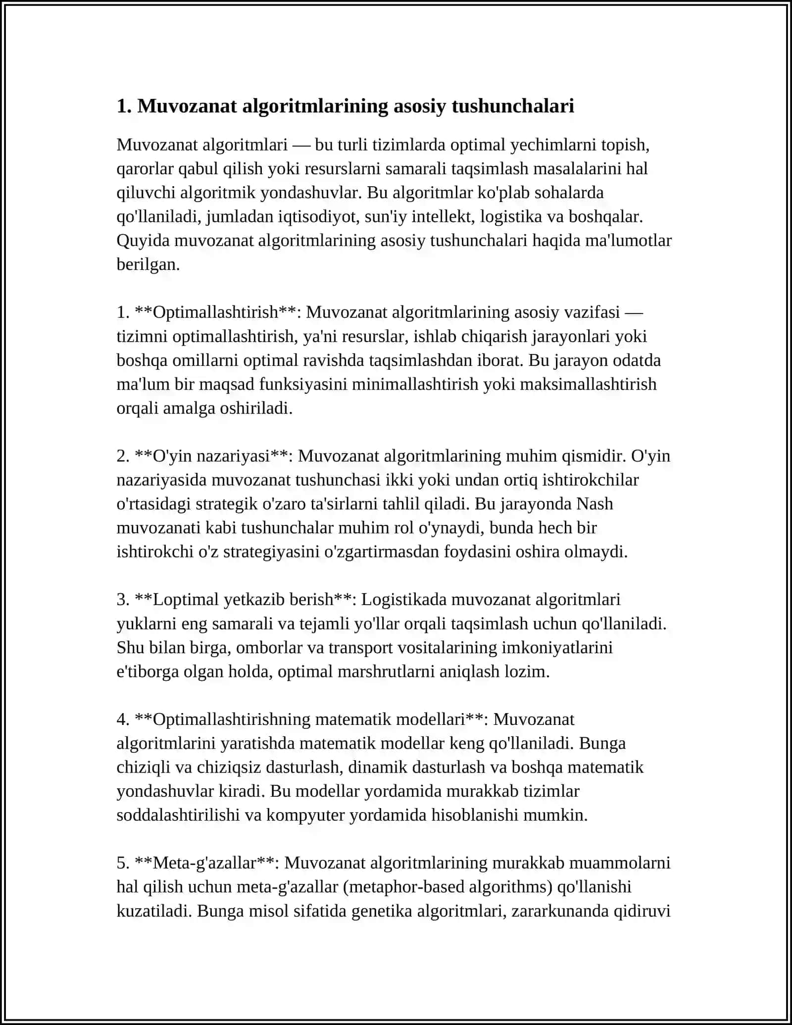 MUVOZANATLASH ALGORITMLARI:MUVOZANATLASHNING UMUMIY VA XUSUSIY ALGORITMLARI 3
