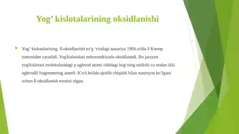 Yog’ kislotalarining oksidlanishi 3