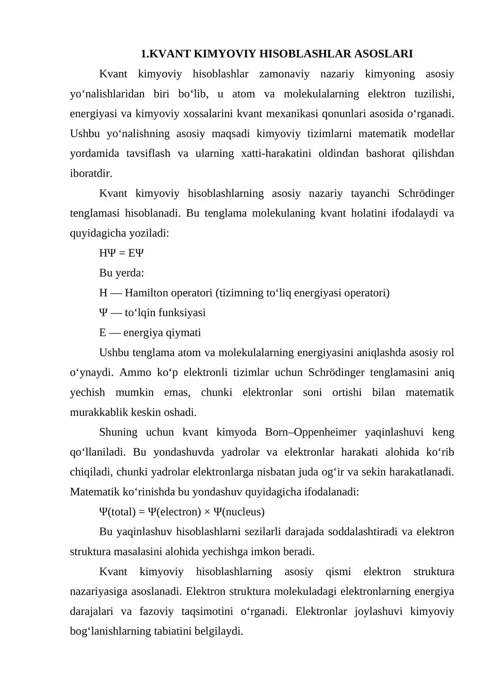 Kvant kimyoviy hisoblashlarda elektron struktura usullari 3