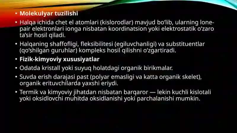 Kraun efirlari – dori vositalari sifatida 3