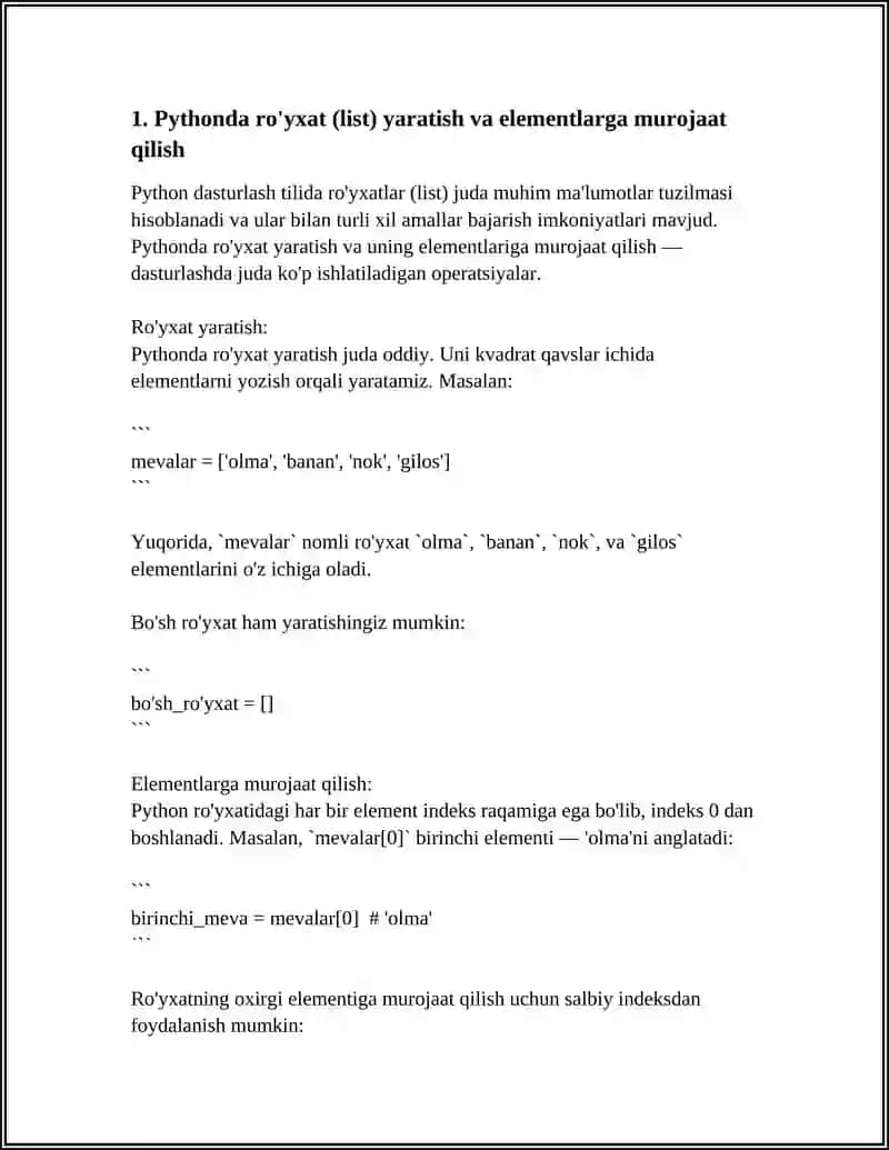 Python tilida massivlar ustida amallar bajarishga doir dasturlar tuzish 3